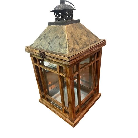 Rustic Wood Candle Holder Lantern-Medium Size/Upcycled - Picture 3 of 9